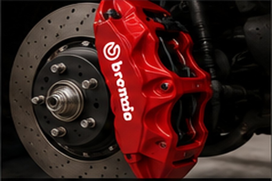 Performance brake caliper and disc during caliper painting work